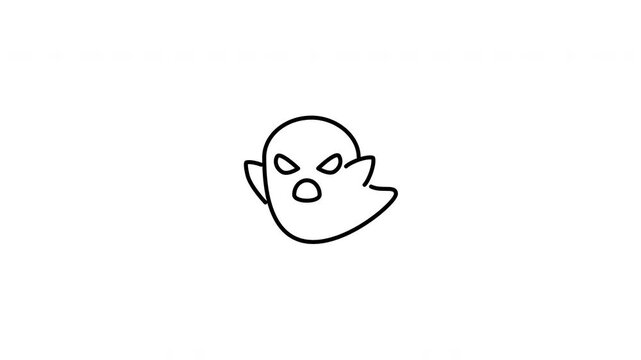 Minimalist outline animation of a classic flying spooky ghost phantom character drawing on and fading out. Features a clean pop up style in 3 color setups.