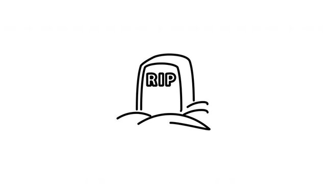 Minimalist outline animation of a classic graveyard RIP stone grave tombstone drawing on and fading out. Features a clean pop up style in 3 color setups.