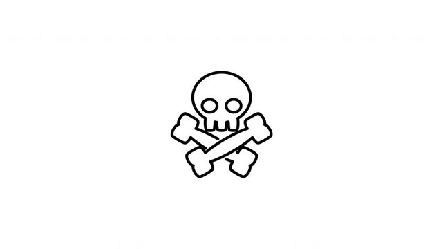 Minimalist outline animation of a classic deadly skull and crossbones skeleton symbol drawing on and fading out. Features a clean pop up style in 3 color setups.