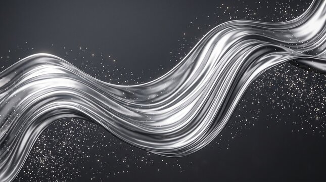 Luxury Abstract Flowing Liquid Silver Metal Waves with Diamond Dust 3D Background