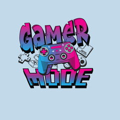Gamer Mode game pad console vector illustration graphic t shirt design.eps © Saranya