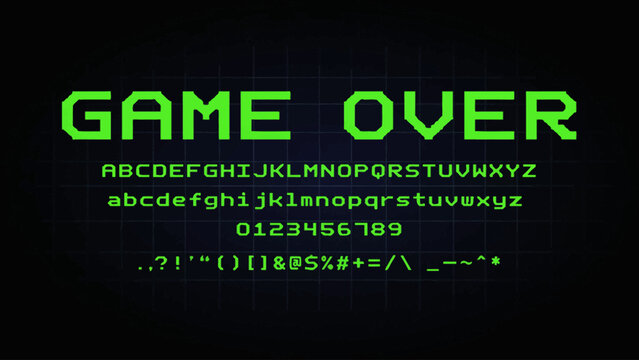 Green pixelated retro game over text on black background