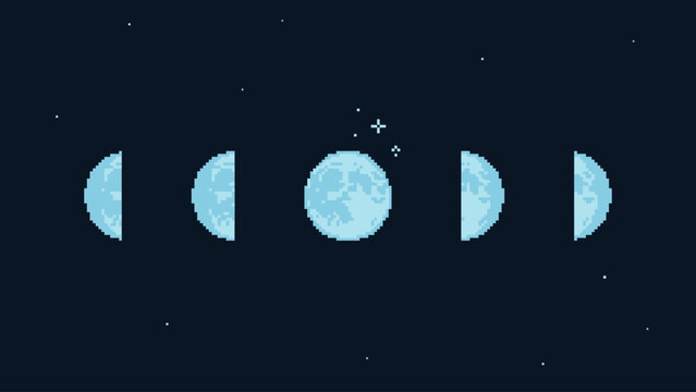 Moon phases illustration with stars in space background