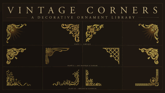 Vintage decorative corner ornament library with intricate designs for framing and digital art