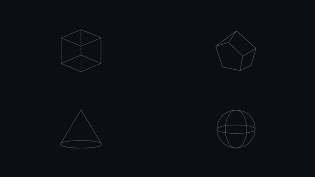 Four basic geometric shapes in black and white line art style