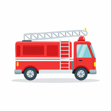 Red Fire Truck Illustration with Ladder and Siren