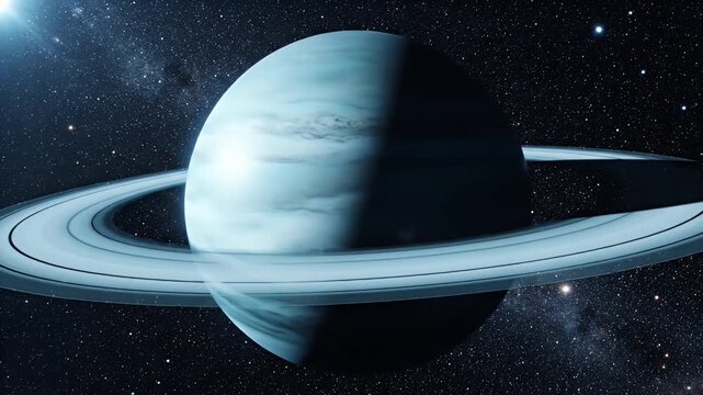 Rotating Uranus Planet with Rings in Deep Space - A detailed view of the icy giant Uranus, rotating in the vast expanse of outer space.