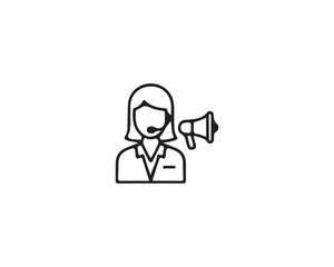Fototapeta premium Woman speaking through megaphone, line art style illustration