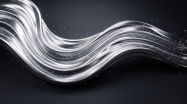Luxury Abstract Flowing Liquid Silver Metal Waves with Diamond Dust 3D Background
