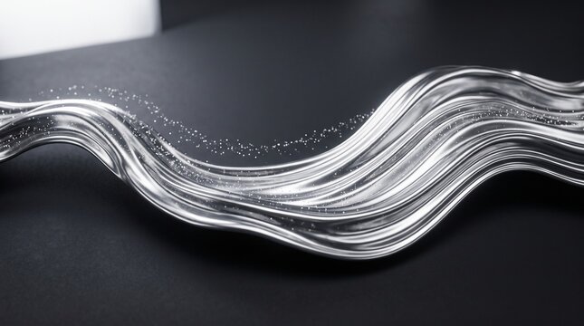 Luxury Abstract Flowing Liquid Silver Metal Waves with Diamond Dust 3D Background