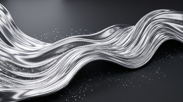 Luxury Abstract Flowing Liquid Silver Metal Waves with Diamond Dust 3D Background