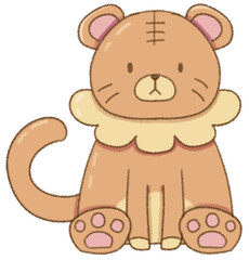 Fototapeta premium Cute hand-drawn little tiger cub cartoon illustration sitting down