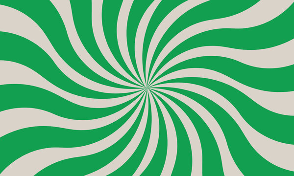 Vibrant green and soft white wavy radial lines create a mesmerizing hypnotic spiral pattern that radiates from the centre to provide a dynamic sense of motion in this digital background design.