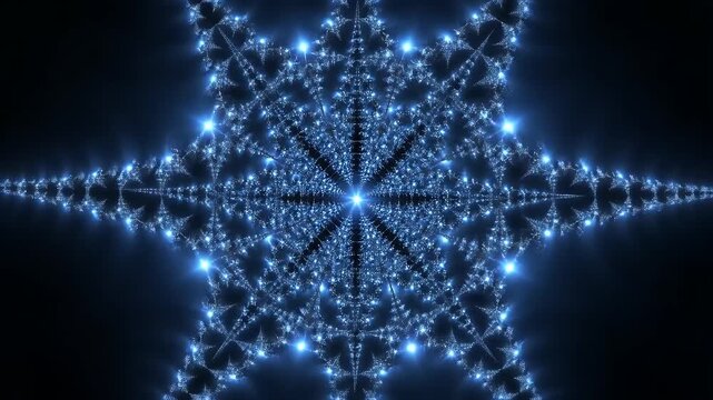 Abstract Blue Star Fractal Pattern - This image showcases a mesmerizing abstract fractal pattern in shades of deep blue and bright white.