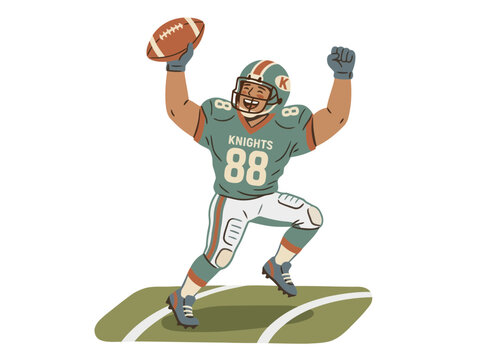 Excited American Football Player Celebrating a Touchdown Victory.