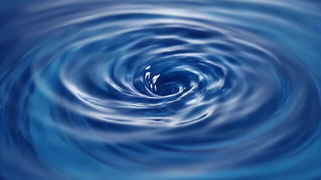 Abstract Blue Swirling Water Vortex Background - This is an abstract image of a deep blue swirling vortex in water. The dynamic ripples and waves create a sense of movement and depth.