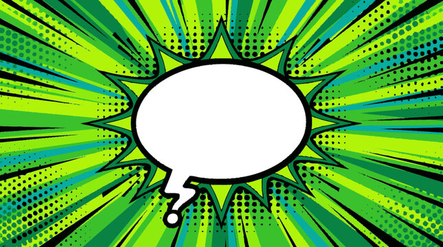 Dynamic comic pop art background with a white jagged speech bubble con