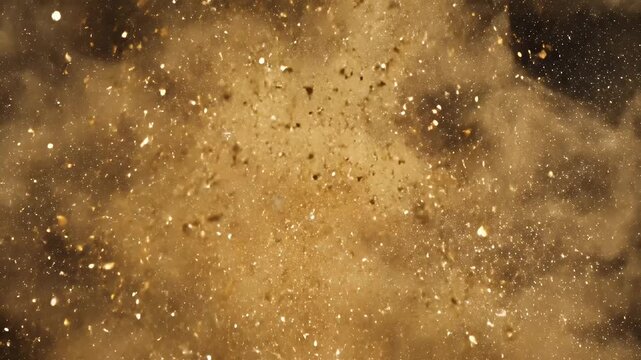 Abstract Golden Glitter Explosion Background - A dynamic explosion of shimmering golden glitter and dust particles, creating an abstract and luxurious background effect.
