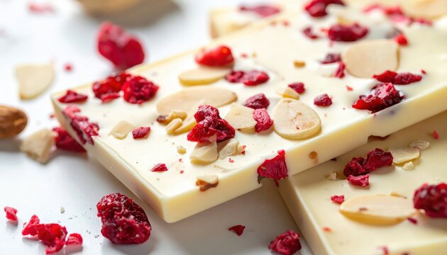 White Chocolate Bark with Freeze-Dried Raspberries and Almonds, Broken Pieces