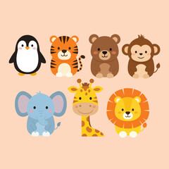 Obraz premium Collection of cute wild and zoo baby animals