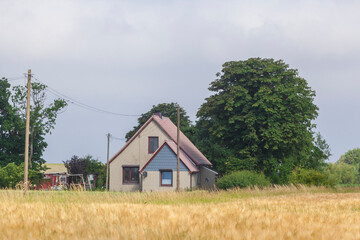 Obraz premium Wohngebäude, altes Einfamilienhaus an einem Feld, Imsum, Niedersachsen, Deutschland
