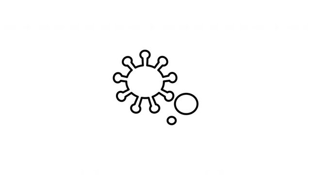 Minimalist outline animation of a microscopic medical virus bacteria cell with floating particles drawing on and fading out. Features a clean pop up style in 3 color setups.