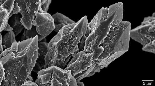 Microscopic view of crystalline mineral structure under electron microscopy