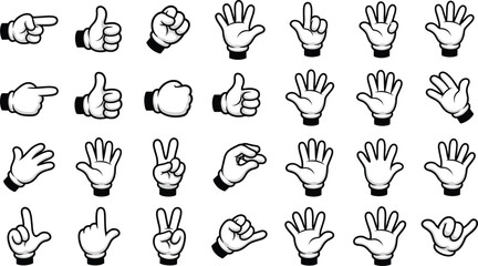 Cartoon White Gloved Hands Poses Black and White Illustration Collection © Aposh003