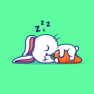 Cute Rabbit Sleeping With Carrot Pillow Cartoon 
