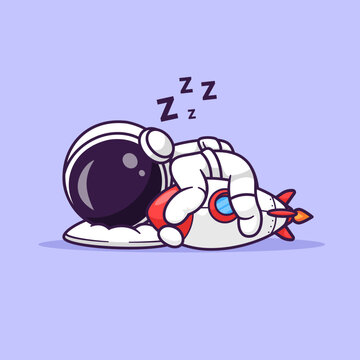 Cute Astronaut Sleeping With Rocket Pillow Cartoon 