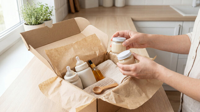 Packing infant nutrition products for delivery, baby wellness, infant supplements, baby probiotics, infant microbiome, baby gut health, prebiotic formula, clean label baby food, organic baby nutrition