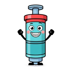 Obraz premium Isolated cartoon character of a smiling teal syringe on a white background