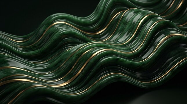 Luxury Abstract Flowing Liquid Emerald Green and Brushed Brass Gold 3D Background