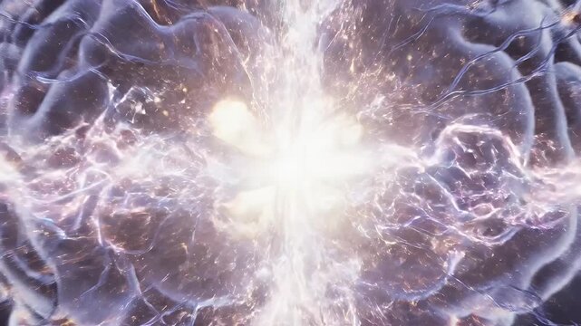 Neural Network Activity With Electric Synaptic Bursts - A microscopic view of a pulsating neural network, illustrating the dynamic transfer of electrical impulses between neurons.