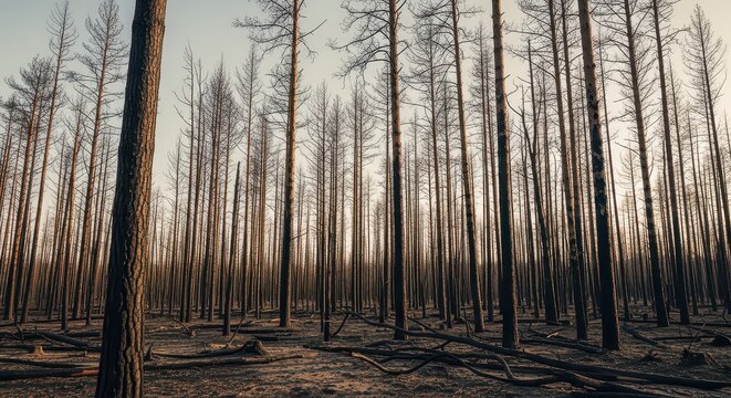 A Post-Fire Forest Landscape with Tall Dead Trees
