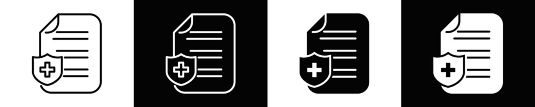 Insurance Icon Set White And Black Background Style