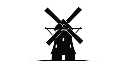 Obraz premium Traditional windmill shape in black silhouette against a white background silhouette