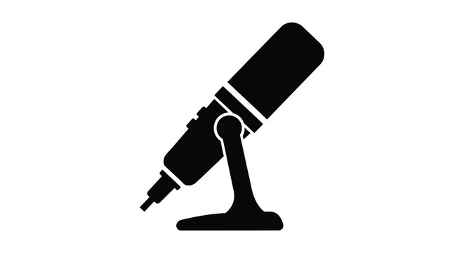 Microphone with stand in black silhouette mic audio sound recording broadcast