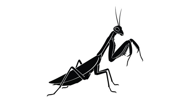 Praying mantis illustration a black silhouette against a white background silhouette
