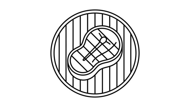 Minimalist outline icon of a raw steak on a round barbecue grill grate.