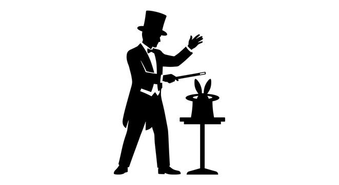 Magician silhouette pulling rabbit out of top hat
