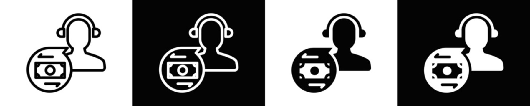Wire Transfer Operator Icon Set White And Black Background Style