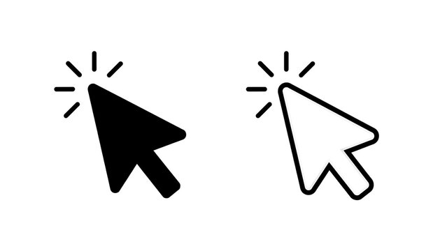 Computer mouse cursor icons clicking action set in black and white styles