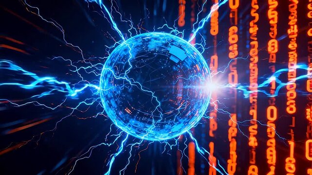 Blue electric sphere with binary code