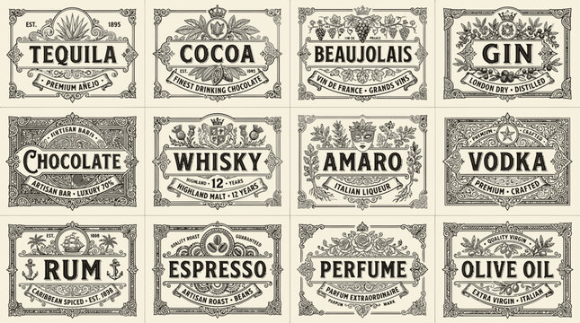Assorted Alcohol Bottles Featuring Whiskey Vodka and Rum Labels.