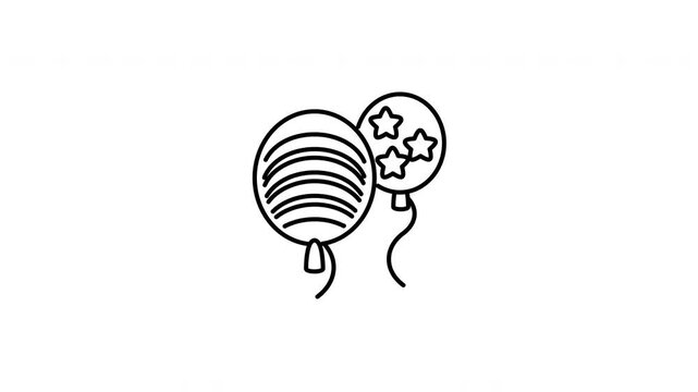 Minimalist outline animation of a bunch of party balloons with American flag patterns drawing on and fading out. Features 3 color setups.