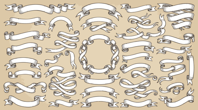 Vintage Ribbon Banners Collection for Design Projects.