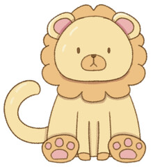 Cute hand-drawn little lion cub cartoon illustration sitting down © BillyTeofilus