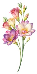 Fototapeta premium Watercolor flowers bouquet illustration - Soft watercolor flowers bouquet with delicate pink and purple blooms in a natural art style.