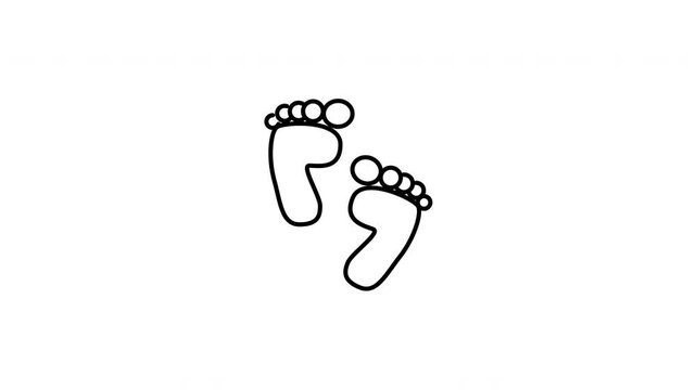 Minimalist outline animation of a pair of walking human footprints tracking a path drawing on and fading out. Features a clean pop up style in 3 color setups.